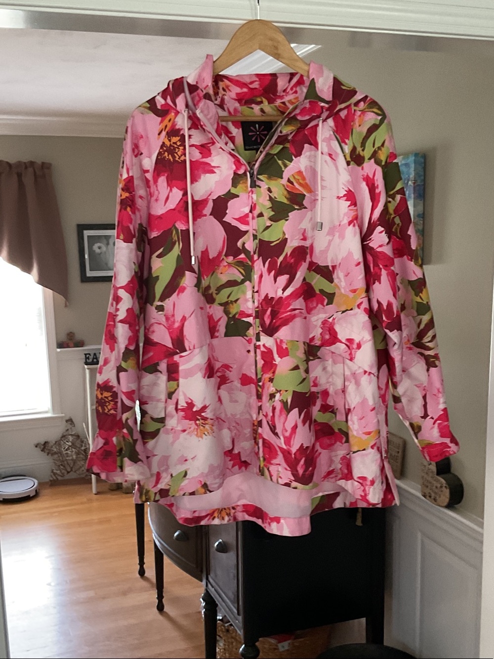 Isaac Mizrahi Pink Floral Hooded Rain Zip Jacket